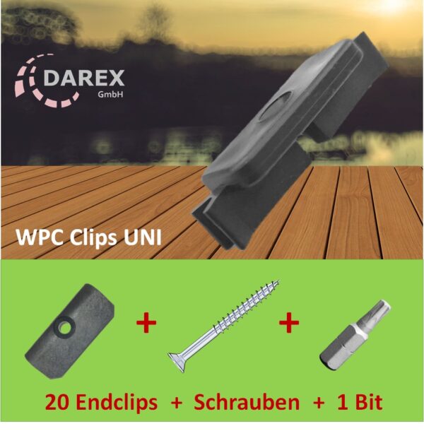 WPC UNI Clips Befestigung Klammern Terrassendielen Montageclip Inkl. Schrauben + Kostenlos 20 Endclips – Bild 4