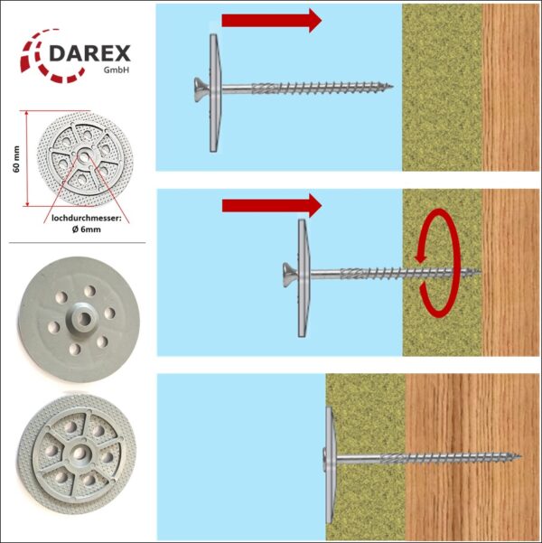 1000 Stk. Dämmstoffteller Dämmstoffhalter Dübelteller Inkl. Schraub 5 X 120mm + 1 Bit – Bild 9