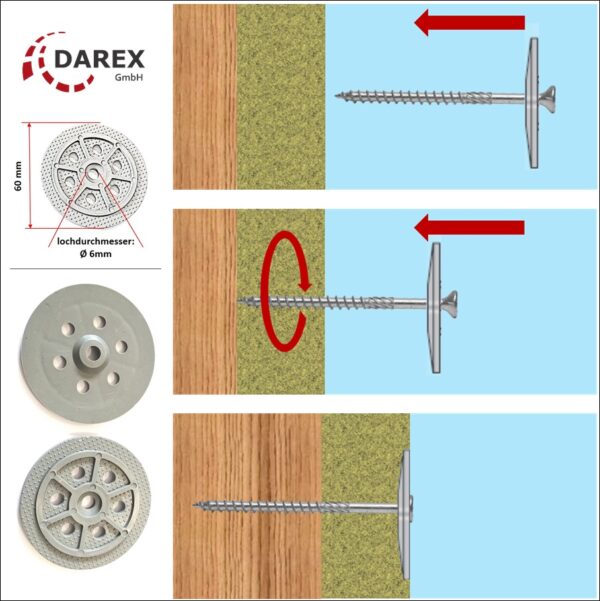 1000 Stk. Dämmstoffteller Dämmstoffhalter Dübelteller Inkl. Schraub 5 X 120mm + 1 Bit – Bild 8
