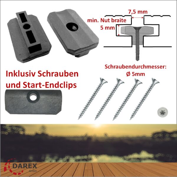 WPC Clips 75mm mit Schrauben Darex