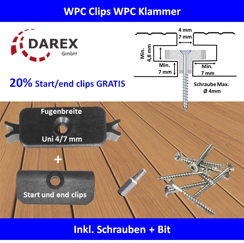 WPC UNI Clips Befestigung Klammern Terrassendielen Montageclip