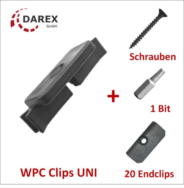 WPC UNI Clips Befestigung Klammern Terrassendielen Montageclip Inkl. Schrauben DAREX