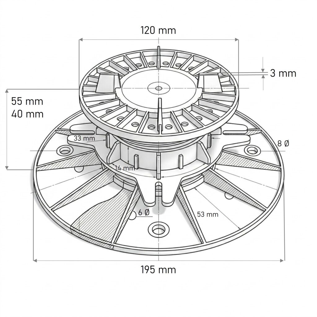 Profi Stelzlager 40 55 mm – Höhenverstellbares Plattenlager für Terrassen & Plattenbau DAREX GMBH TEHNICHE