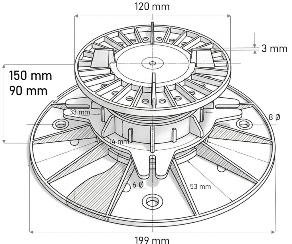 Profi Stelzlager 90 150 mm – Höhenverstellbares Plattenlager für Terrassen & Plattenbau DAREX tehni gmbh